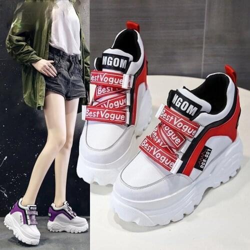 Women Chunky Sneakers 2021 Fashion Platform Sneakers Ladies Brand Wedges Casual Shoes for Woman Leather Sports Dad Shoes 7cm