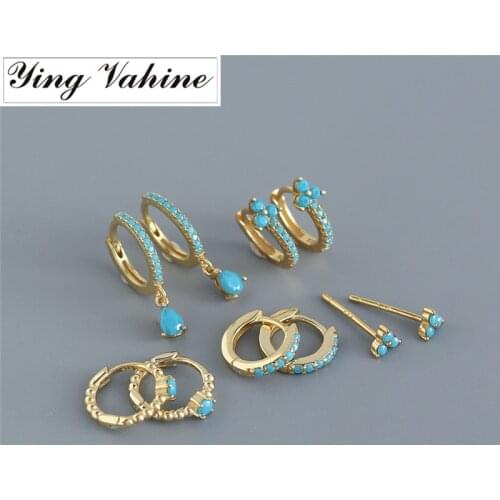 Ying Vahine 100% 925 Sterling Silver Small Blue Zircon Circle Stud Earrings for Women