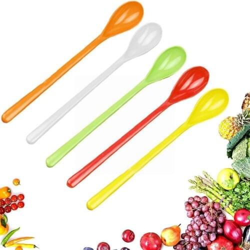 1pcs Candy Color Plastic Long Handle Dessert Spoons Dinner Tea Spoon Tableware Flatware Stirring Coffee Kitchen Scoops Soup B1s0