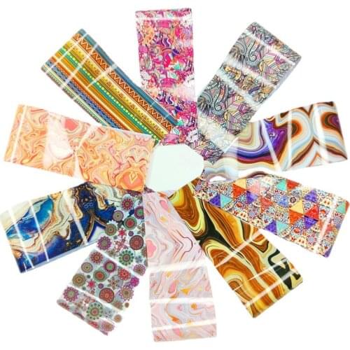 10Pcs/Bag Nail Art Starry Sky Symphony Foil Paper Marble Leopard Multipatterns Transfer Sticker Decal Manicure Tips Wraps