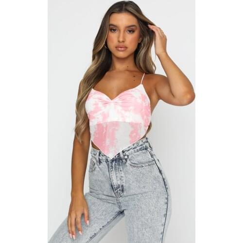 2021 New Women’s Fashion Printing Camisole Sexy V-neck Lace-Up Backless Exposed Navel Suspender Tops