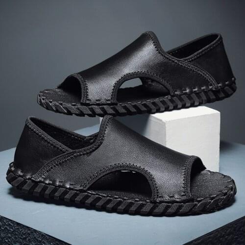 2021 New Summer Men Sandals Fashion Comfortable Soft Leather Slippers Casual Breathable Outdoor Beach Shoes