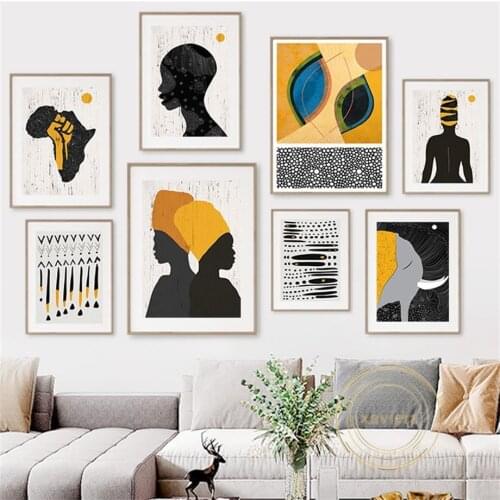 African Black Women Portrait Canvas Painting Elephant Abstract Posters and Prints Wall Graffiti Line Pictures Home Decor Bedroom