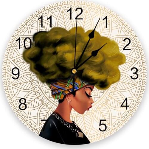 African Woman Female Mandala Yellow Hair Wall Clock Kitchen Living Room Wall Ornament Home Decore Wall Clock Modern Design