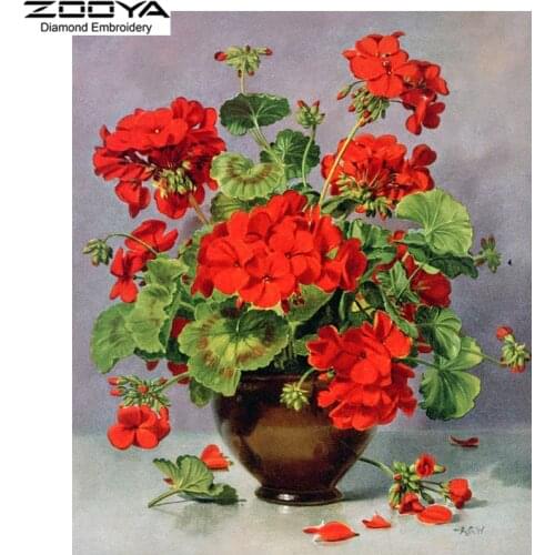ZOOYA Diamond Embroidery 5D DIY Diamond Painting Red Flower VaseDiamond Painting Cross Stitch Floral Rhinestone Decoration CJ417
