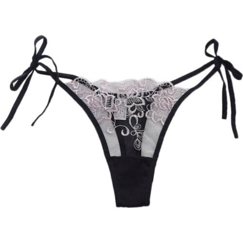 Bandage Embroidery Hollow Thong Ladies Sexy Temptation Mesh Erotic Perspective Panties Fun Low Waist Seamless G-String