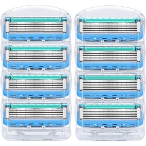 8pcs/pack Razor Blade For Men Face Care Shaving Safety,5layers Stainless Steel Shaver Cassette Fit Gillettee Fusione