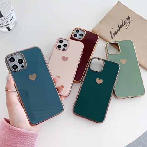 Electroplated love heart Phone Case For iPhone 12mini 11 Pro Max XR XS X XS Max 7 8 Plus SE2 Shockproof Protective Back Cover