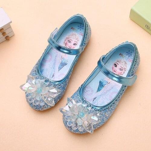 Girls Princess Frozen Elsa Sandal Summer leather shoes Glitter Crystal Casual Kid Sandals Children dance Shoes 3~11 years old