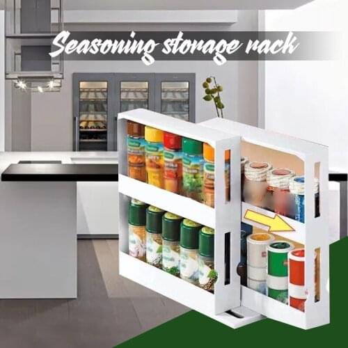 Double Layer Kitchen Spice Rack Multi-Function Rotating Spice Storage Shelf Slide Bathroom Cabinet Kitchen Storage Organizer
