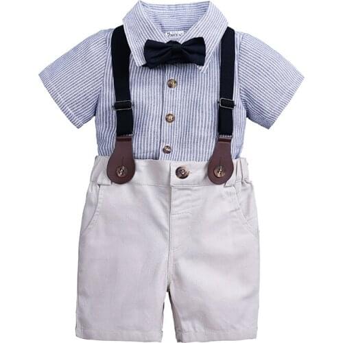 New Summer Toddler Baby Boys Clothing Sets Short Sleeve Bow Tie Shirt+Suspenders Shorts Pants Formal Gentleman Suits