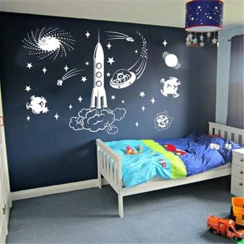 Space Wall Decal for kids boy rooms decoration Outer space wall decals Rocket Ship Astronaut Decal Kids Bedroom decor HY665