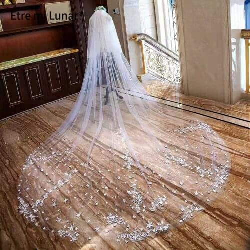 2021 Lace White Long Tail 4 Meter Star Wedding Veil Wedding Accessories l4255
