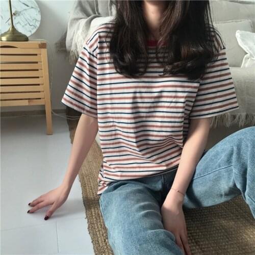 Sweet Stripe Women Summer T-Shirt Minimalist Short Sleeve Women Clothes Tops Tee Shirt Clothes T Shirt for Women