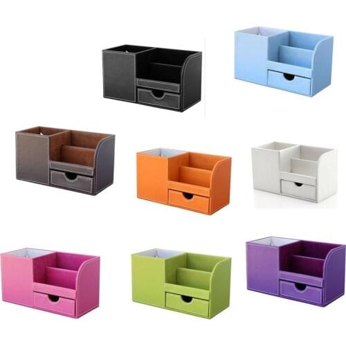 XRHYY Multi-function Desk Stationery Organizer Storage Box Pen/Pencil Business Name Card Remote Control Holder with Small Drawer