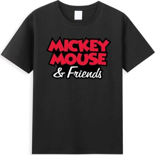 Fashion Disney Print Men T-Shirts Mickey Mouse Friends Letter Printed Man T Shirts Summer Comfy Cotton T Shirt Male Short Sleeve