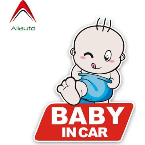 Aliauto Cartoon Warning Sign Car Sticker Lovely Baby In Car on Graphic Colored Cover Scratch Decal PVC Decoration,13cm*16cm
