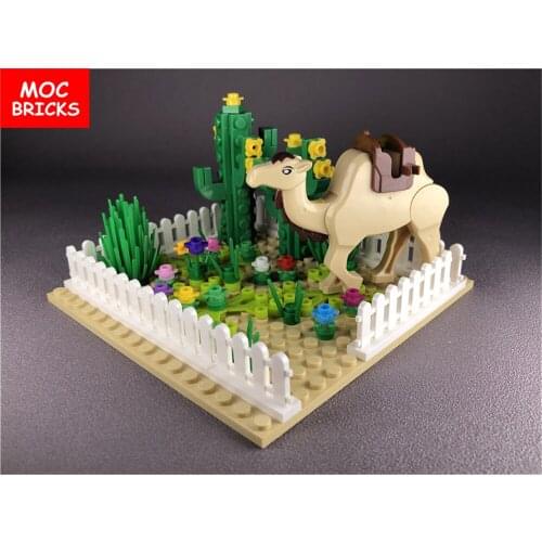 Set Sale MOC Bricks Plant DIY Desert Plant Green Cactus Oasis Camel Building Blocks Figure Dolls Children Gift