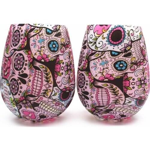 Unbreakable Silicone Wine Glasses BPA-Free Portable Printed Outdoor Wine Cups for Travel Picnic Pool Boat Camping