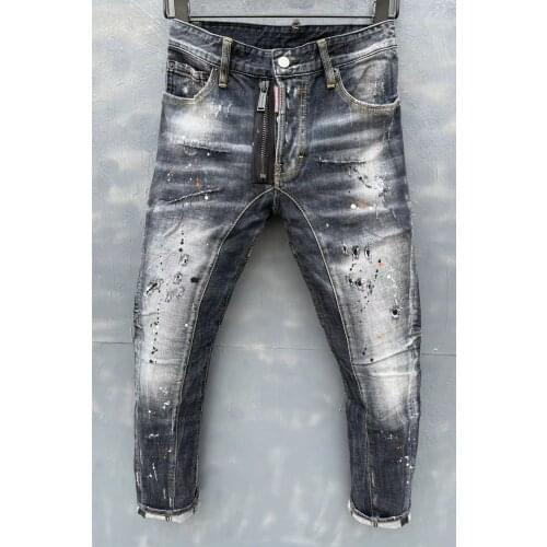 New DSQUARED2 Mens/Women Fashion Trendy Self-Cultivation Black Gray Paint Ripped Ink Jeans T118