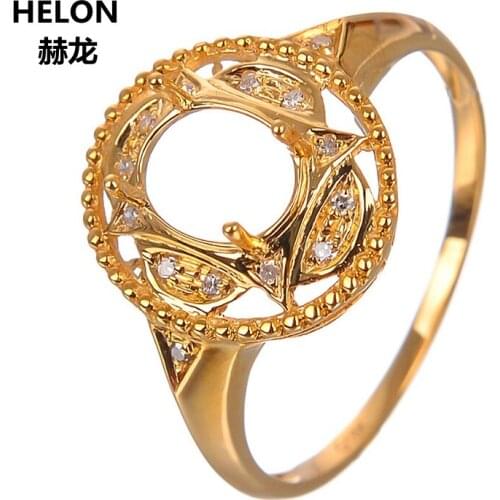 Solid 14k Yellow Gold Natural Diamonds Engagement Wedding Ring 6x8mm Oval Cut Semi Mount Women Ring White Rose Gold Optional