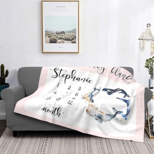 Milestone Baby Personalized Nautical Newborn Blanket Velvet Diy Infant Photography Soft Throw Blanket for Home Travel Bedspread