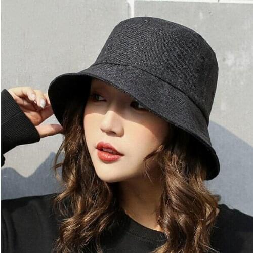 2020 New Hot Solid Color Fashion Bucket Hat Youth Summer Beach Sun Floppy Hats Flat Foldable Linen And Cotton Caps For Girls