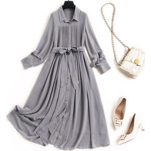 Pleated Chiffon dress new style waist down and slim shirt dress of 2021 spring