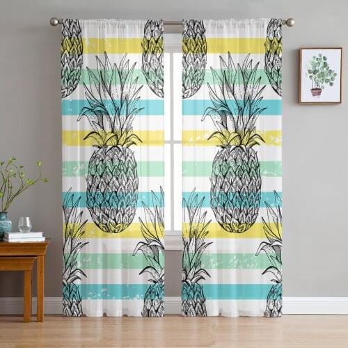 Stripes Pineapple Lines Sheer Curtains for Living Room Bedroom Kitchen Tulle for Windows Voile Drapes Home Decoration