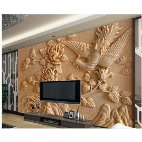 Custom photo wallpaper 3d wall murals wallpaper Chinese style l relief phoenix peony TV setting wall murals wallpaper decor