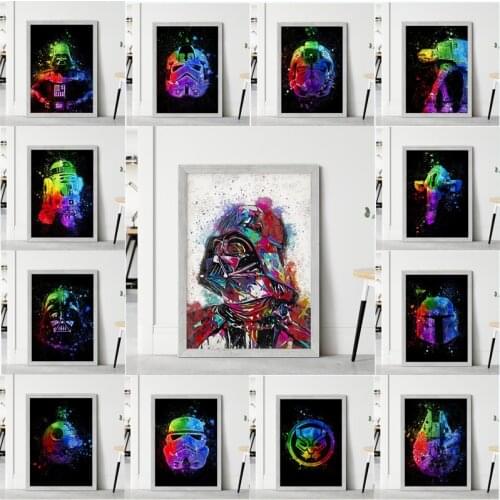 Star Wars Masked Stormtroopers Poster Helmet Watercolor Canvas Painting Print Wall Art Pictures Mural for Kids Room Home Decor