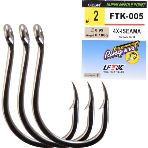 FTK-005 Carbon Steel Fishing Hook With Ring Barbed Single Carp Fishing Feeder Hooks With Eyes