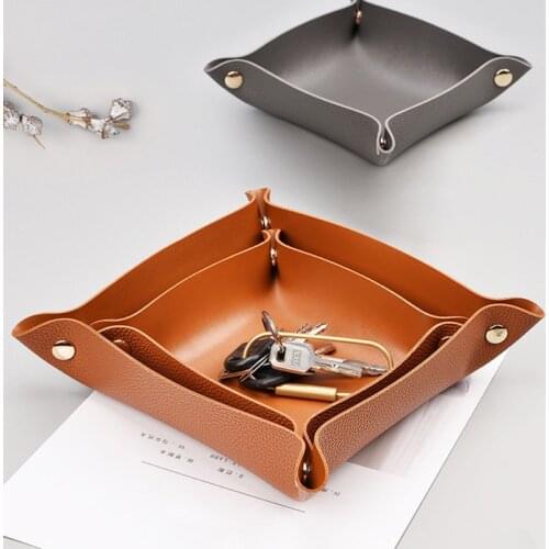 Desk Organizer for Jewelry Gadgets Leather Catchall Tray Bowl Accessories for Bedside Home Office Desktop Storage Case Holder