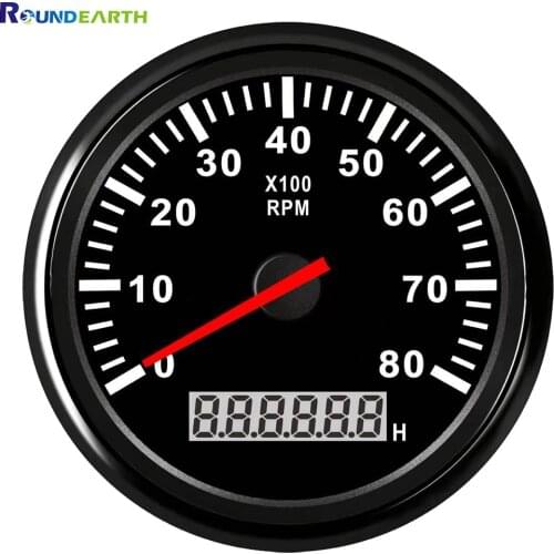 Round Earth 85mm Black Face Auto Car Boat Tachometer Marine Ship Tacho Meter 8000 RPM Gauge Fit For Diesel Gasoline Engine