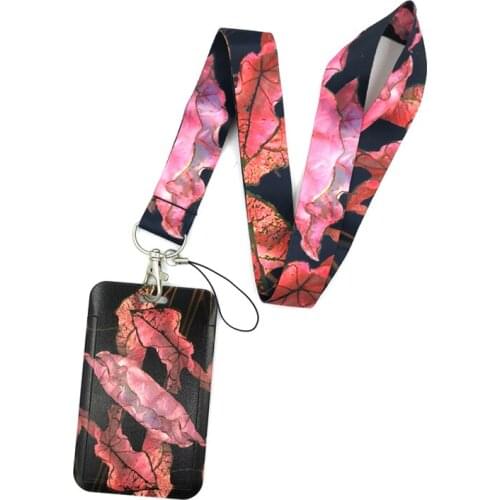 Vintage Red Flowers Creative Lanyard Card Holder Student Hanging Neck Phone Lanyard Badge Subway Access Card Holder Accessories