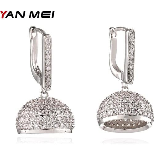 YANMEI CZ Ball Stud Earrings For Women Crystal Hollow Half Circle Earring Round Brincos Fashion Jewelry YME9151