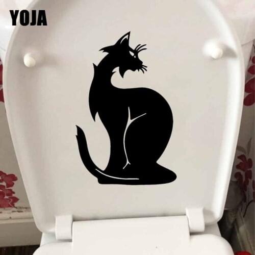 YOJA 16x24.4CM Wall Decal Black Cat Animal Pet Home Decor Toilet Sticker T5-0234
