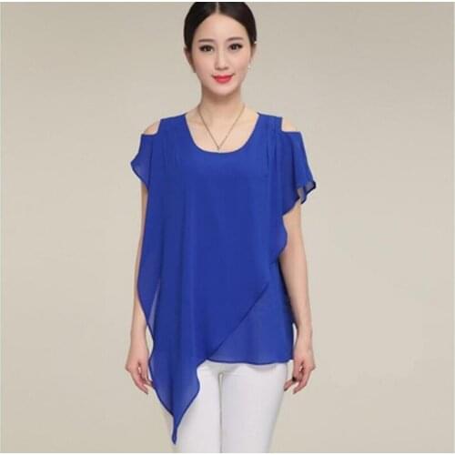 Plus Size XS-5XL/6XL Women Asymmetric Loose Chiffon Top Shirts Girl Pullover Chiffon Female Cloths Big size Solid Color Vestidos