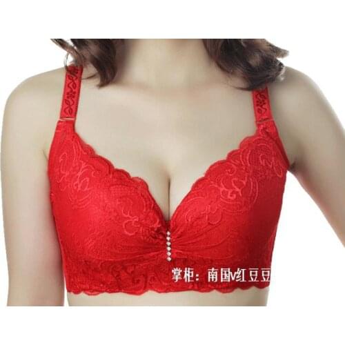 Women Adjustable shoulder strap Gather Push Up Bra .Large size 34/36/38/40/42 CDE cup bra girl embroidered lace flowers bra