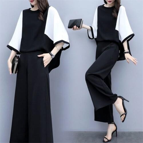2021 New Fashion Elegant Office Ladies Work Wear Dress Wide Leg Pant Suits 2 Piece Set Women Blouse and pants 4xl