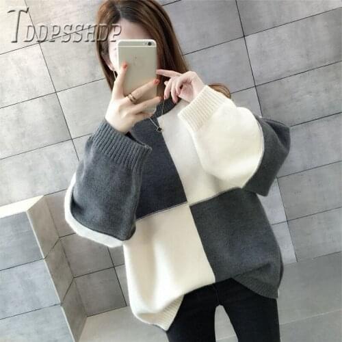 2019 Geometric Knitted Women Sweater Loose Office Ladies Casual Pullover Sweaters