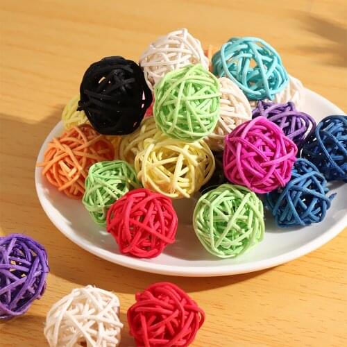 10PCS 3cm Colorful Wood Artificial Straw Ball Rattan Ball Birthday Party Ornament Wedding Home Decoration Accessory DIY Crafts