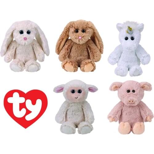 15CM Ty Attic Baby Soft Fur Baby Plush Stuffed Animal Long-eared Rabbit Pell Pink Unicorn Collectible Doll Toy Boy girl Gift