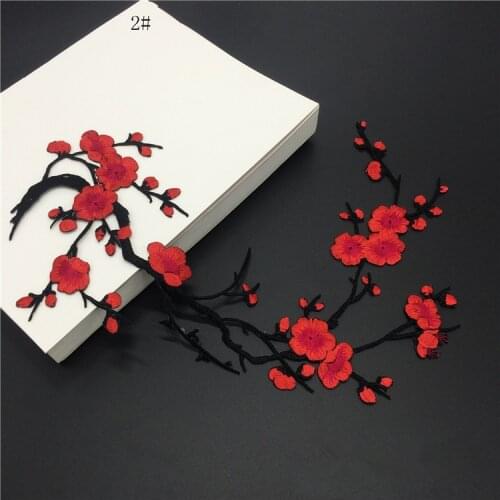 2Pieces 27Colors Embroidered Plum Blossom Flower Applique Clothing Embroidery Fabric Sticker Iron on Patch Craft Sewing Repair