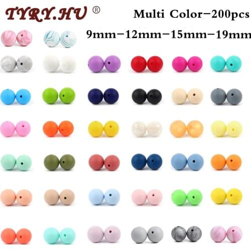 200pcs Baby Teether Silicone Beads 9mm 12mm 15mm 19mmBPA Free Food Silicone Bead Baby Teething Necklace Accessories Infant Toys