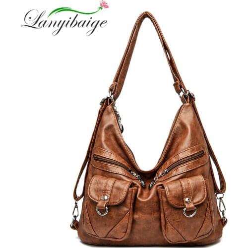 2021Multi-Pocket Soft Leather Handbags Luxury Handbags Women Bags Designer Stitching Casual Tote Bag Ladies Hand Bags For Women