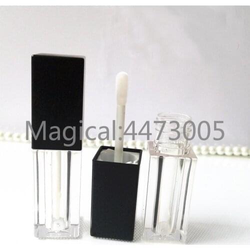 30pcs 50pcs 4.5ml Plastic Square Liquid Lipstick Refillable Bottle Clear Lip Gloss Tube with Black Lid Travel Lip Balm Container