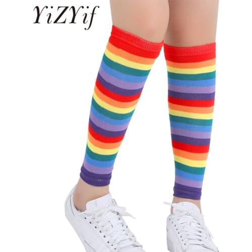 Women Leg Warmers Rainbow Striped Knee High Leg Warmers for Halloween Costume Funny Party Cosplay Performance Show Holiday Gift