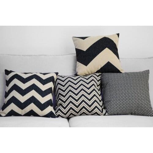 Hot Black and White Ripple Decorative Accent Throw Pillows Case Linen Cotton Cushion Cover for Sofa Car Seats 45X45cm