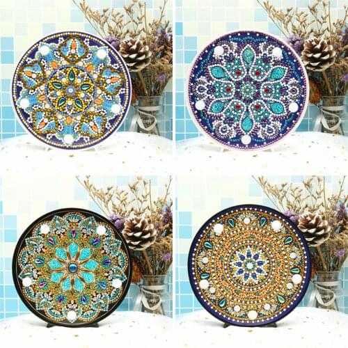 HUACAN Full Round Diamond Painting LED Lamp Mandala 5d Diamond Embroidery Mosaic Christmas Handmade Gift Home Art Decor